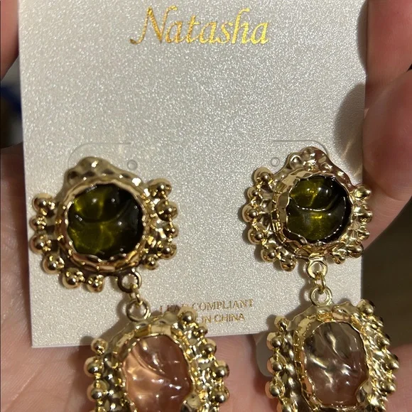 NWT Natasha Gold Tone Rhinestones Crystal Statement earrings - Picture 9 of 16
